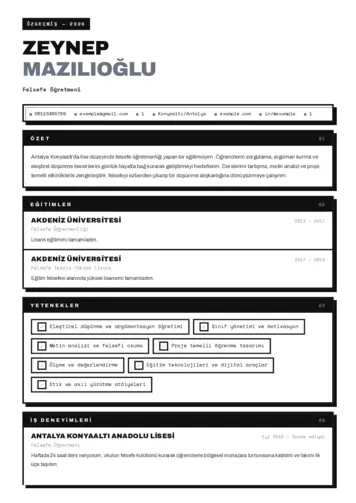 Felsefe Öğretmeni CV Örnekleri cv indir